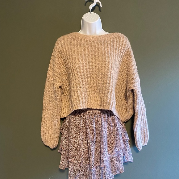 New Flecked Cotton Blended Knit Crop Sweater - Picture 4 of 4